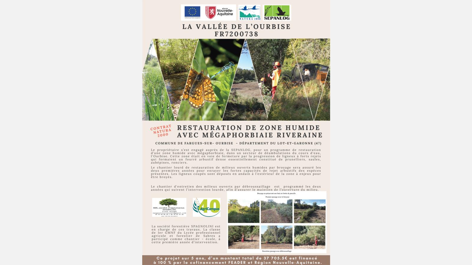 Restauration d'une zone humide Site Natura 2000 Vallée de l'Ourbise 